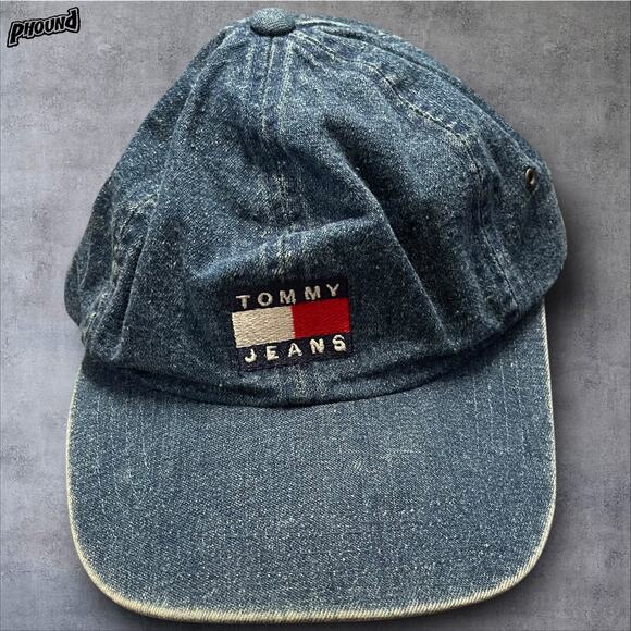 Tommy Jeans Hat Cap Strap Back Blue Denim Embroidered Patch Mens Classic Logo - Picture 1 of 7
